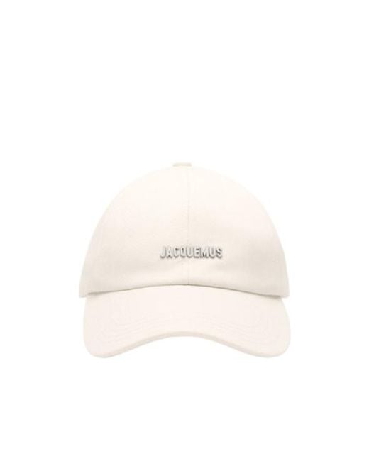 Jacquemus White Logo Plaque Curved Peak Cap for men