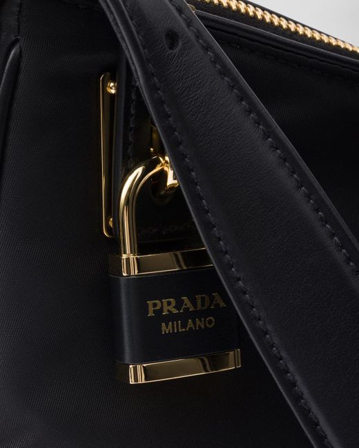 Prada Black Logo Plaque Padlock-Detailed Shoulder Bag