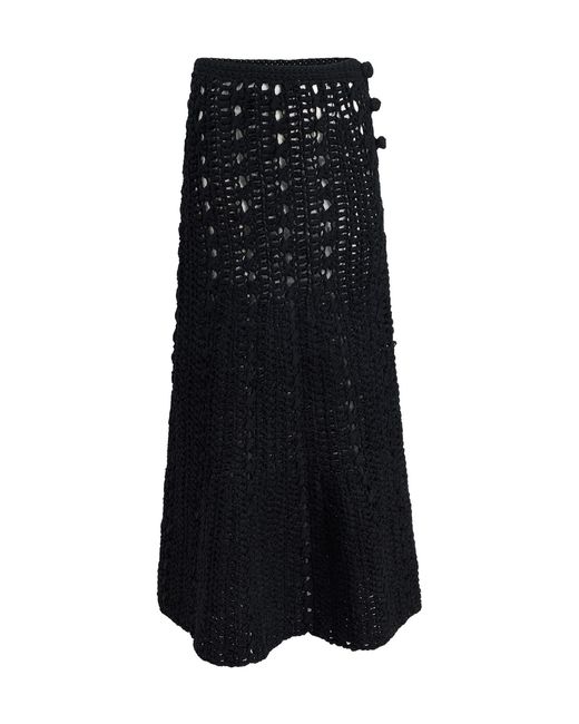KHAITE Women's Black Ryder Crochet Midi Skirt