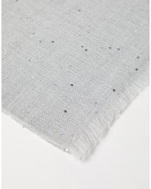 Brunello Cucinelli Gray Fringed Sequin Detailing Scarf