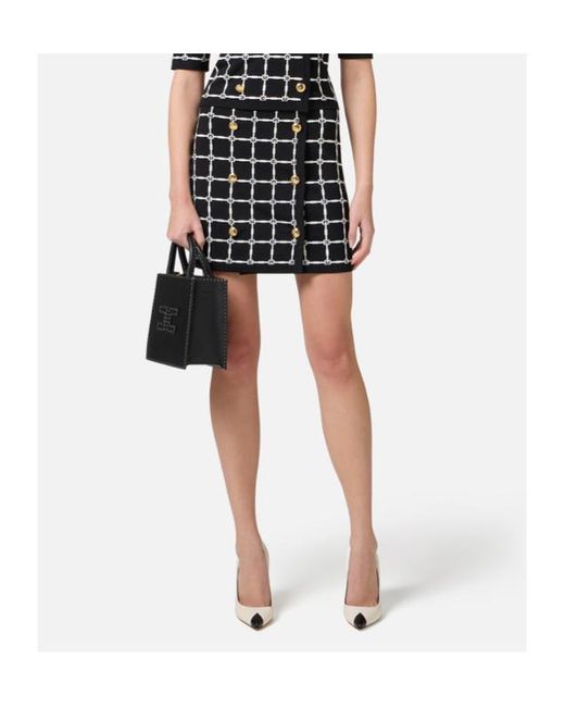 Elisabetta Franchi Black Jacquard Logo Miniskirt With Buttons