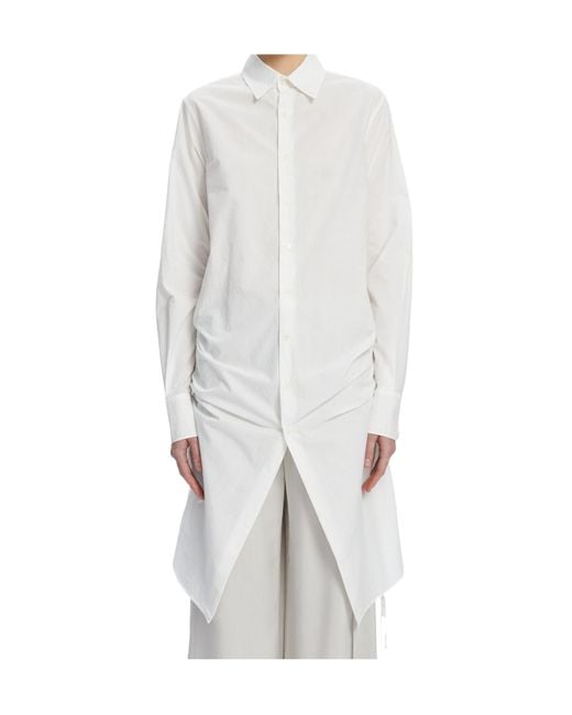 Ann Demeulemeester White Sandrina High Comfort Shirt With Drawstrings And 'Script' Print