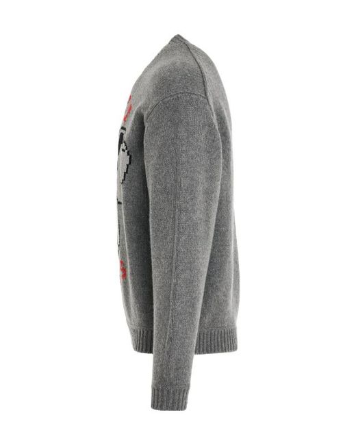 KENZO Gray Round-Neck And Long-Sleeved Sweater for men