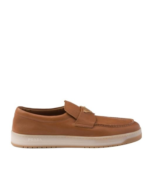 Prada Brown Nappa Leather Loafers for men
