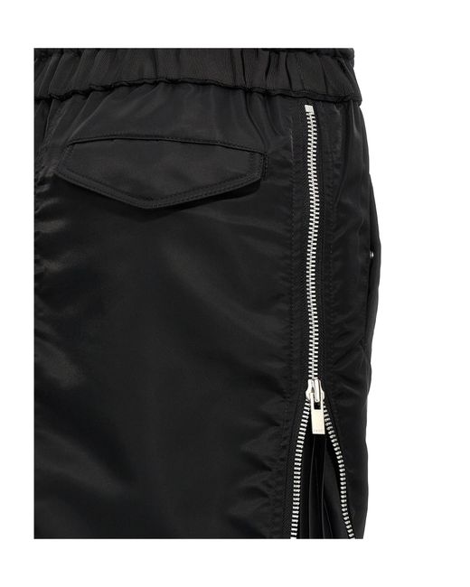 Sacai Black Pleated Drawstring Midi Skirt