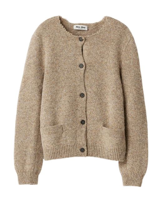 Miu Miu Natural Crewneck Button-Up Cardigan