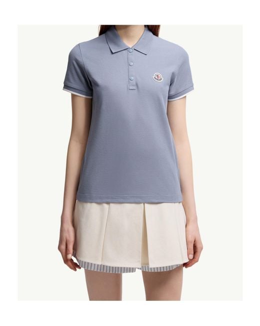 Moncler Blue Logo Patch Cotton Piquet Polo Shirt