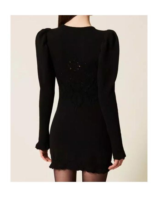 Twinset Black Crochet-Knit Mini Dress