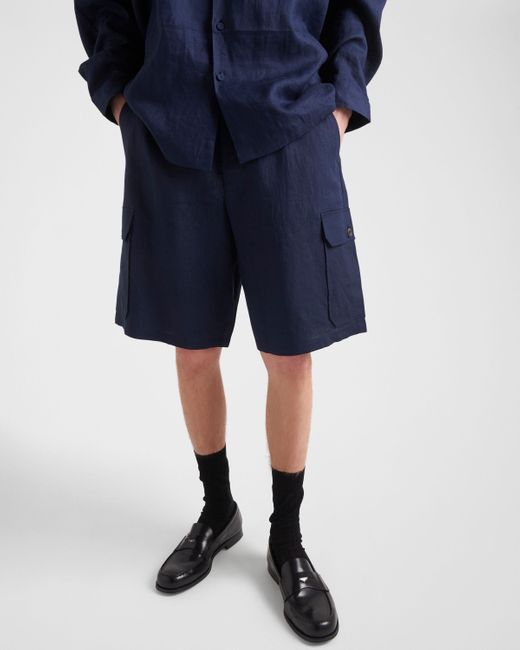 Prada Blue Logo-Patch Cargo Shorts for men