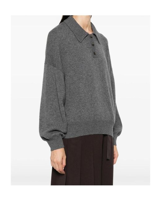 Lisa Yang Gray Long-Sleeved Polo Collar Sweater