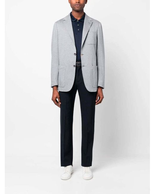 Canali Blue Check-Pattern Single-Breasted Blazer for men