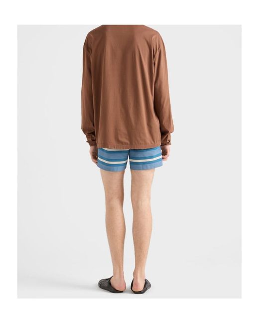 Prada Blue Striped Swim Trunks for men