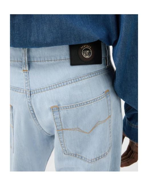 Versace Blue Straight Chambray Jeans for men