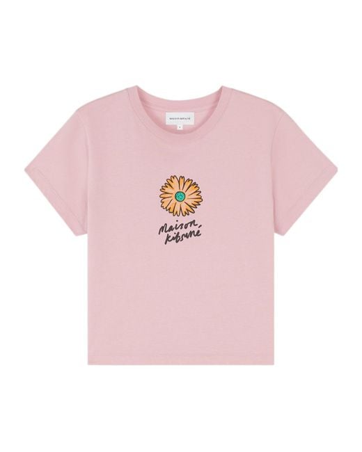 Maison Kitsuné Pink Maison Kitsuné Floating Flower Printed Crewneck T-Shirt
