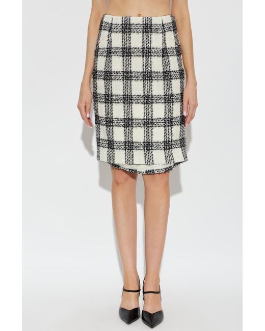 Vetements White Checked Asymmetric Tweed Skirt