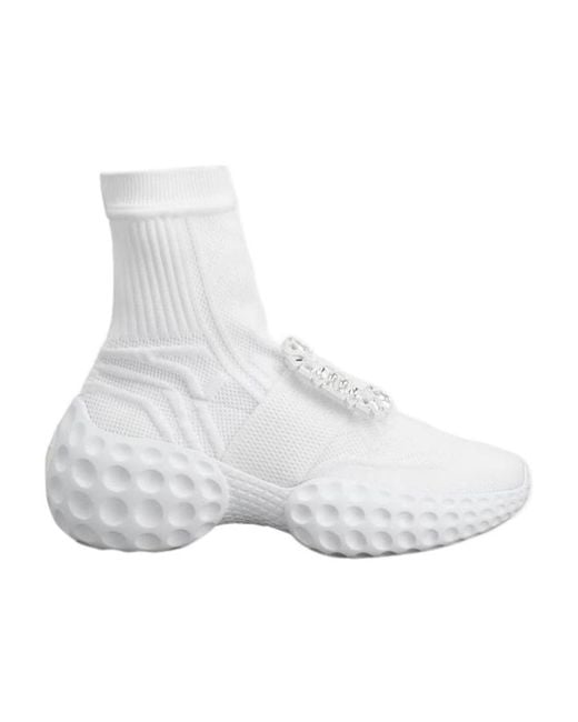 Roger Vivier White Viv' Run Light Socks Strass Buckle Ankle Boots