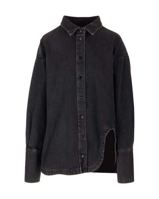 The Attico Blue The Logo Embroidered Buttoned Denim Shirt