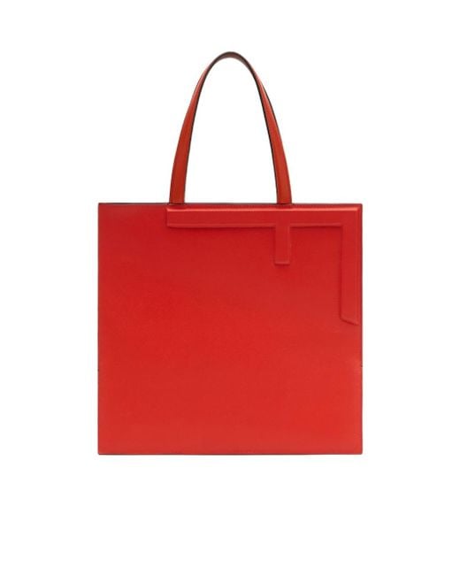 Fendi Red Logo Embossed Open Top Tote Bag