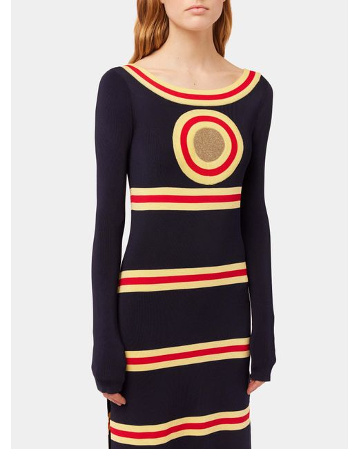 Rabanne Blue Logo Long-Sleeved Dress