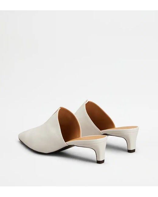 Tod's White Heeled Mules