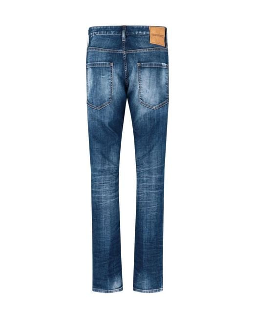 DSquared² Blue Distressed Straight-Leg Jeans for men