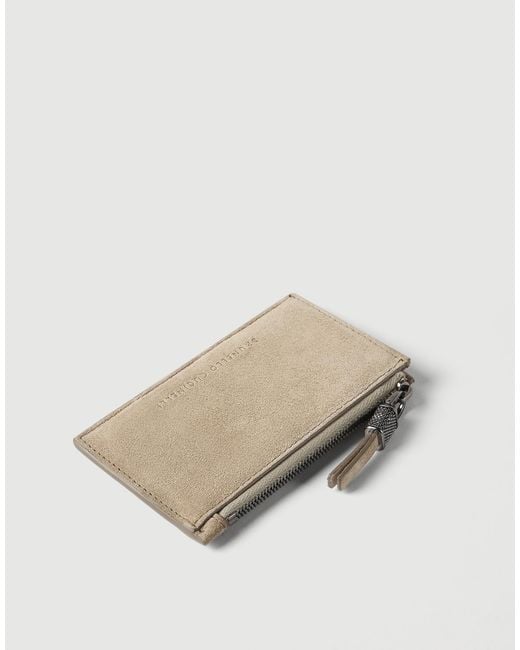 Brunello Cucinelli Natural Suede Zip Card Holder