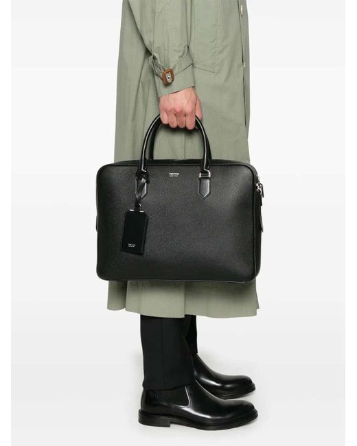 Tom Ford Black Top Handle Briefcase for men
