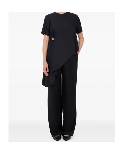 Loulou de Saison Blue Madea Draped Asymmetric Top