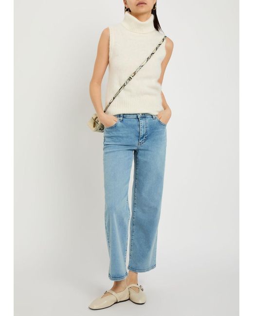 FRAME Blue The Mellow Wide-Leg Cropped Jeans