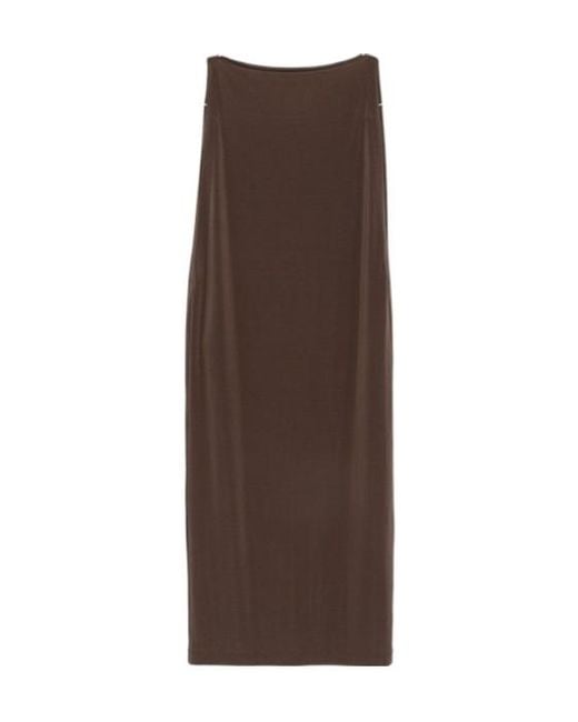 Issey Miyake Brown Sleeveless Boat-Neck Dress