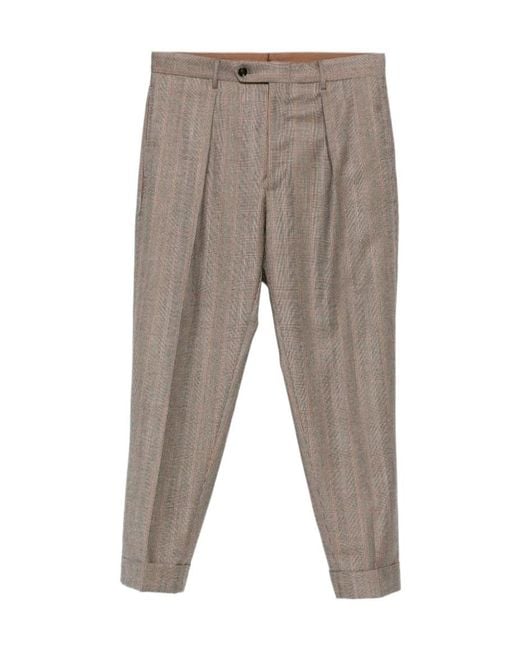 Berwich Gray Check-Pattern Pleated Trousers for men