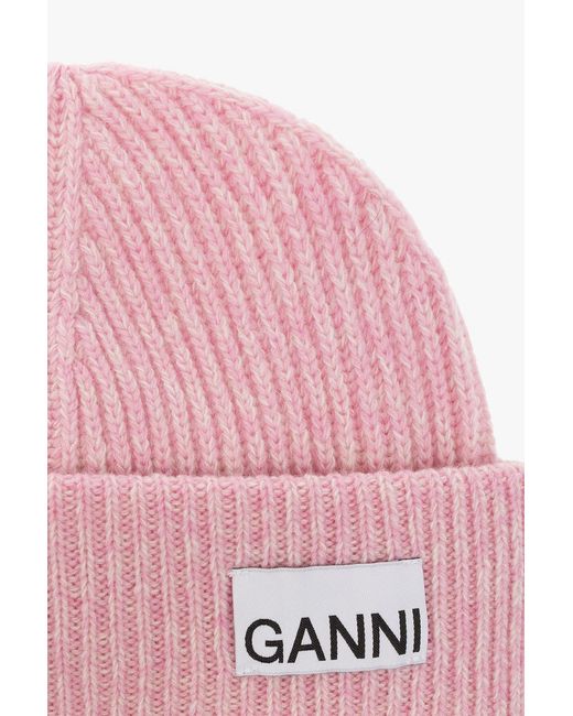 Ganni Pink Fitted Rib Knit Beanie