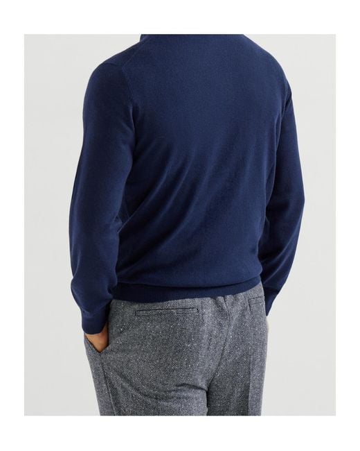 Brunello Cucinelli Blue Cashmere Knit Polo Shirt for men