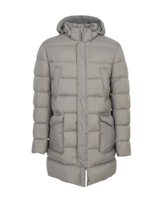 Herno Gray Quilted Hooded Puffer Coat for men