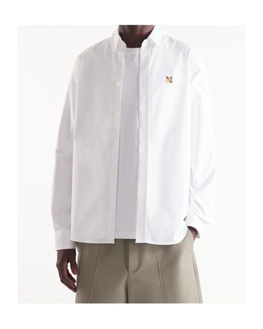 Maison Kitsuné White Maison Kitsuné Fox Head Embroidered Long-Sleeved Shirt for men