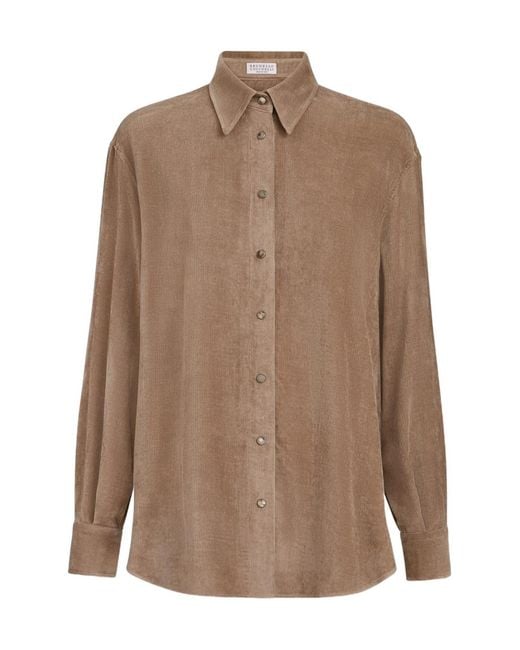 Brunello Cucinelli Brown Button-Down Corduroy Shirt