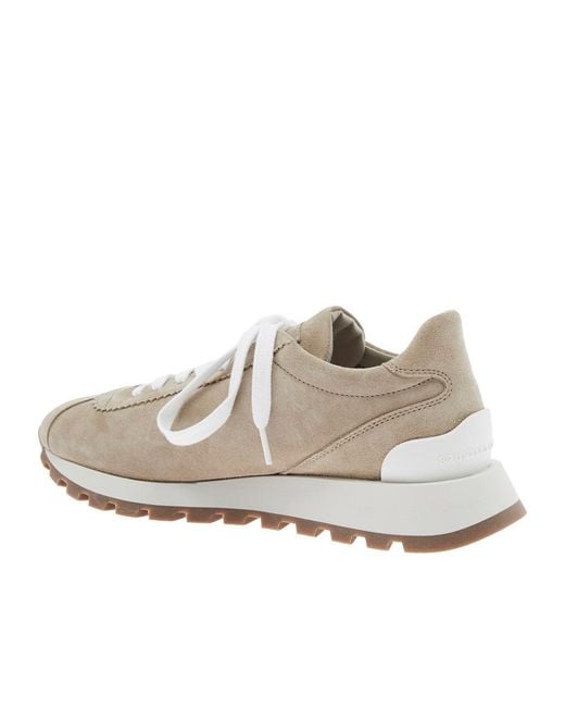Brunello Cucinelli Gray Round-Toe Lace-Up Trainers
