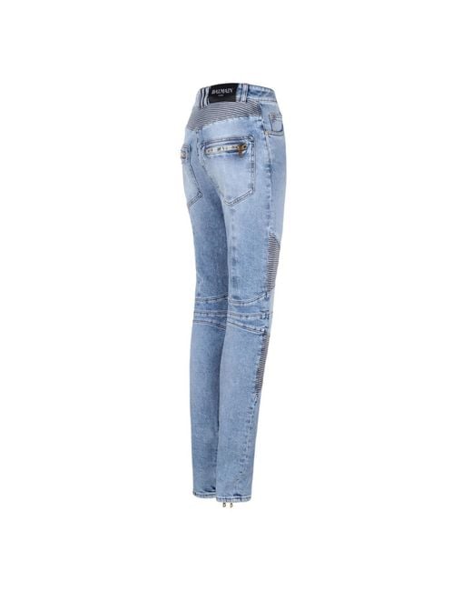 Balmain Blue High Waist Panelled Jeans