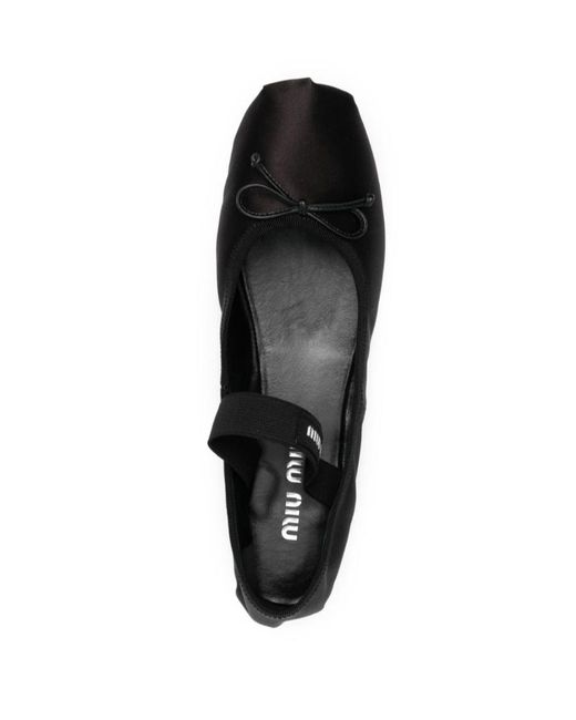 Miu Miu Black Bow-Detail Satin Ballerina Shoes