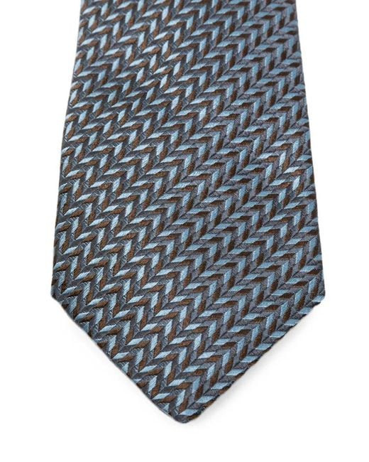 Giorgio Armani White Chevron-Patterned Silk Tie for men