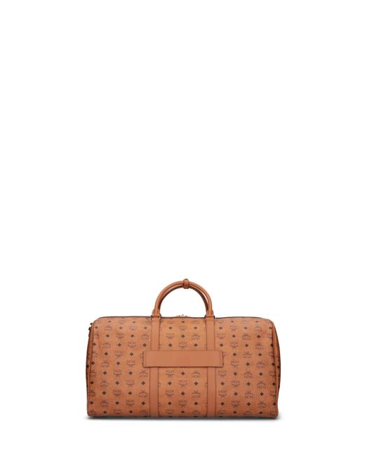 MCM Brown Ottomar Logo Patterned Weekender Duffel Bag