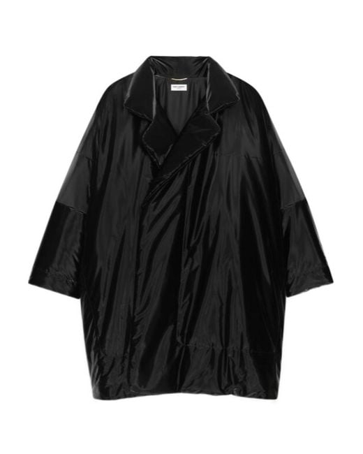 Saint Laurent Black Lacquered-Effect Oversized Down Jacket