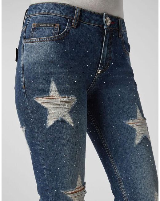 Philipp Plein Blue Logo Details Jeans