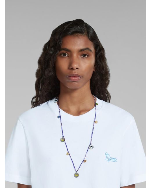 Marni White Charm-Detail Beaded Necklace