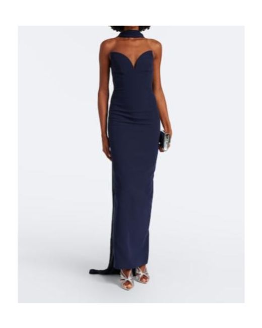 Roland Mouret Blue Scarf-Detail Corset Gown