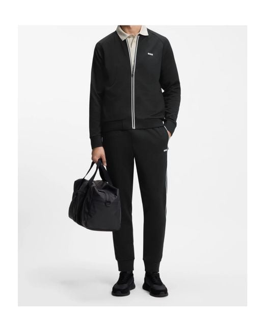 Boss Black Triangle-Jacquard Tracksuit Bottoms With Rubberised Logo for men