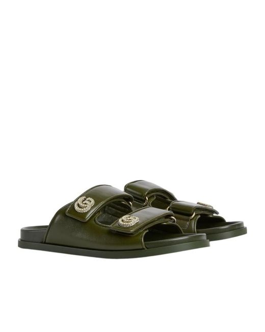 Gucci Green Crystal Double Strap Flat Sandals