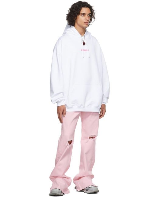 Vetements White Logo-Print Drawstring Hoodie for men
