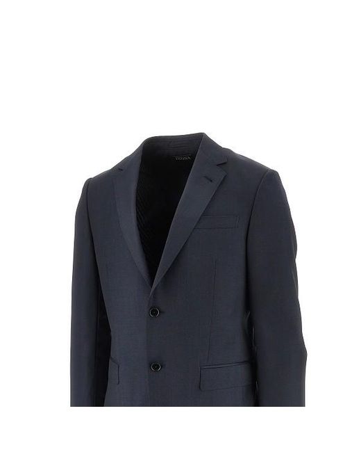 Zegna Blue Single-Breasted Wool Suit for men