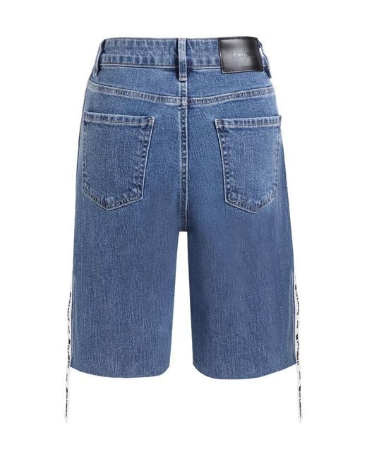 LIU REGALI Blue Long Ribbon Denim Shorts On The Side